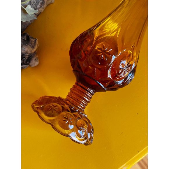 Vintage Kanawa 1960s Amber Mid Century Glass Swung Vase - Picture 2 of 6